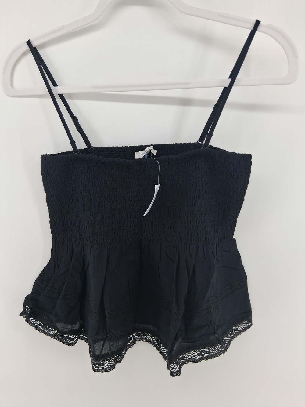 American Eagle Outfitters Black Smocked Lace-Hem Cami